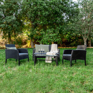 Patio Set Of 4 Natural Rattan Black