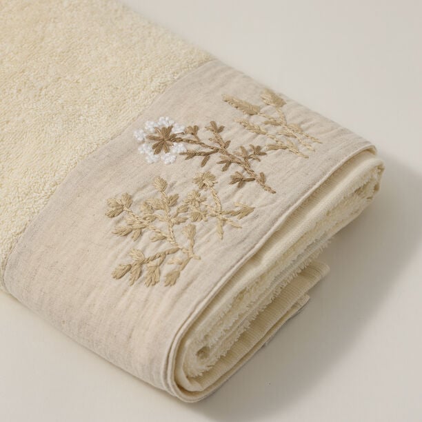 Boutıque Blanche Linen Floral Bath Towel, Cream 50*100Cm image number 1