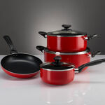 Betty Crocker Non Stick Cookware Set 7 Pieces With Glass Lid Red Color image number 0