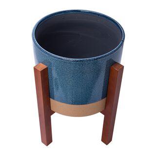 Ceramic Blue Planter With Stand 13.5"