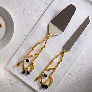 Metal Cake Lifter & Knife With Olive Decoration Set Of 2 Pieces