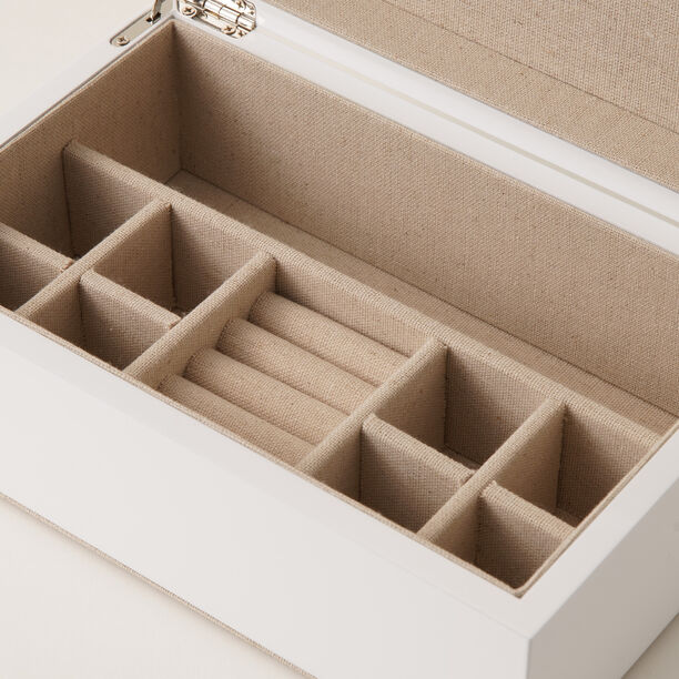 هومز صندوق مجوهرات صغير وطبقتين للتخزين أم دي أف 23*14.7*8.8سم، أبيض image number 3