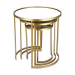 3 Pcs Metal Round Side Table Mirror Top Gold  image number 2