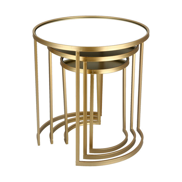 3 Pcs Metal Round Side Table Mirror Top Gold  image number 2