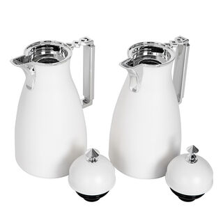 Dallaty 2 Pieces Plastic Vacuum Flask Koufa White & Silver 1L