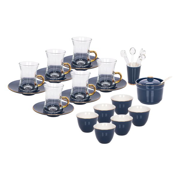 Tea And Coffee Porcelain Set 28 Pieces Solid Dark Blue  image number 1