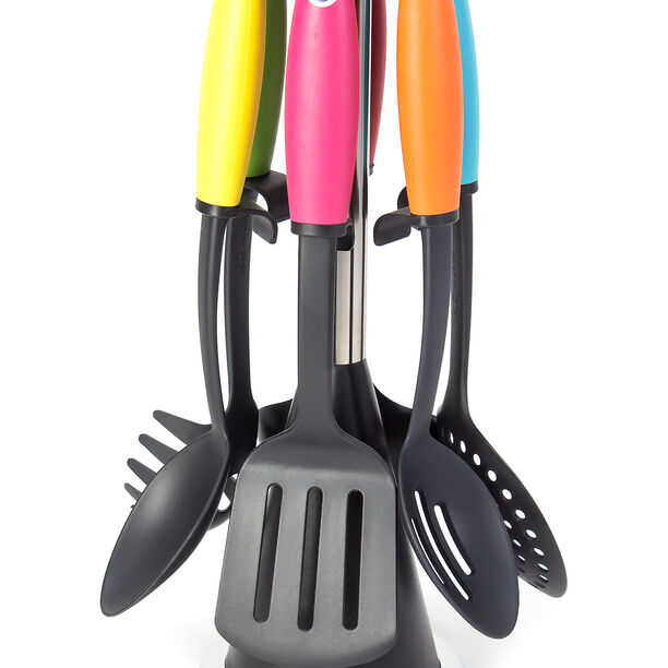 6Pcs Utensil Set With Stand Assorted Colors image number 0
