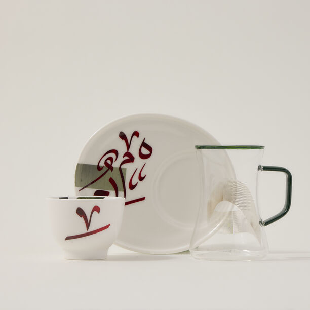 Dallaty white porcelain and glass Tea and coffee cups set 18 pcs image number 1