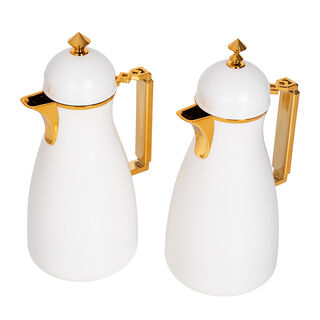 Dallaty 2 Pieces Plastic Vacuum Flask Koufa White & Gold 1L