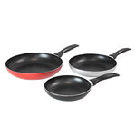 3Pcs Non Stick Frypan Set Black, Silver, Red image number 1