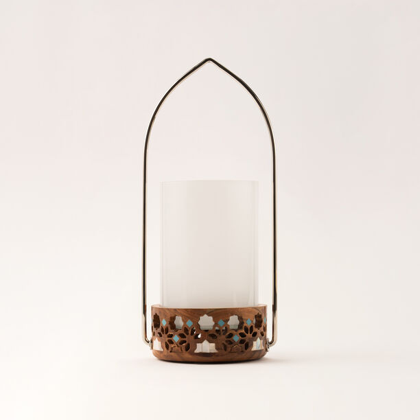 Homez handcrafted wooden lantern 15*15*37 cm image number 1