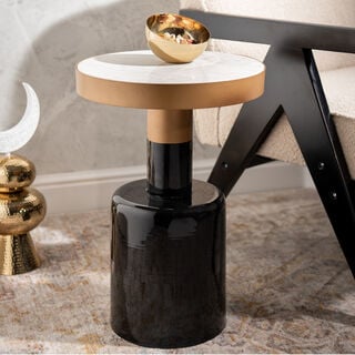 Marble Round Side Table Black Base 36X36X51 CM
