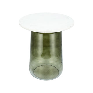 Side Table Glass Base And Marble Top 48*54 cm