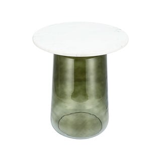 طاولة جانبية بقاعدة زجاج و سطح رخام   54*48 سم