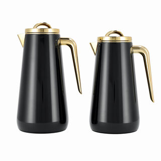 2 Piece Steel Vacuum Flask Set 1L+1.3L Black And Grey/Gold