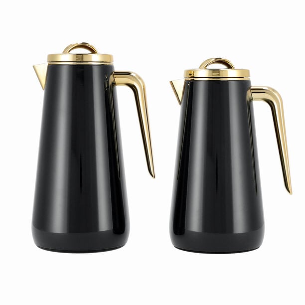2 Piece Steel Vacuum Flask Set 1L+1.3L Black And Grey/Gold image number 1