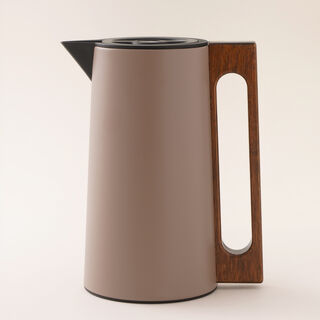 Dallaty steel vacuum flask flask with wood handle 1L, dark beige
