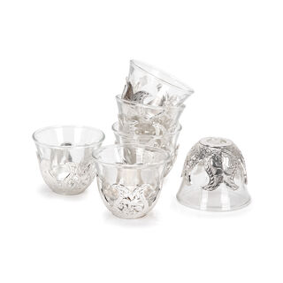 6Pcs Cawa Cups Turkish Design Silver Color