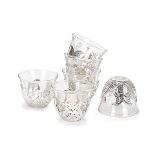 6Pcs Cawa Cups Turkish Design Silver Color