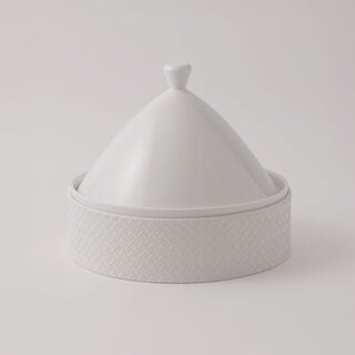 La Mesa Porcelain Tagine With Beige Leather Coat, White, 7"