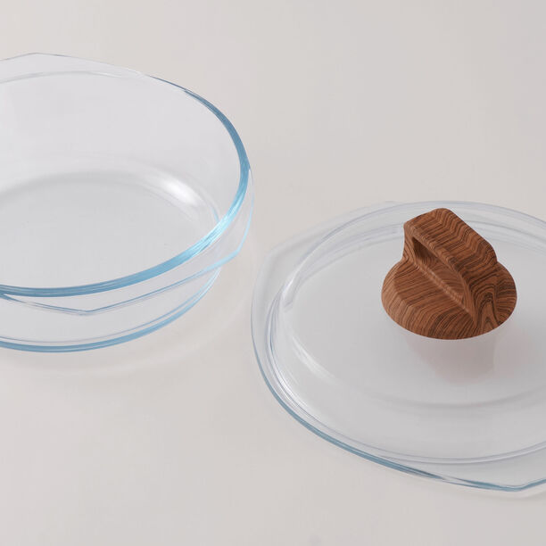 البرتو قدر زجاجي دائرية بغطاء ومقبض من زجاج البورسليكات العالي 26.8*22.7*14.8سم image number 2