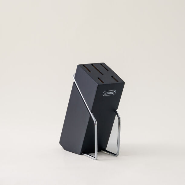 Alberto 6 piece stainless steel and black wood knife block set image number 1