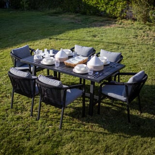 Homez Aluminium Full Set Of Dining Table With 6 Chair, Black