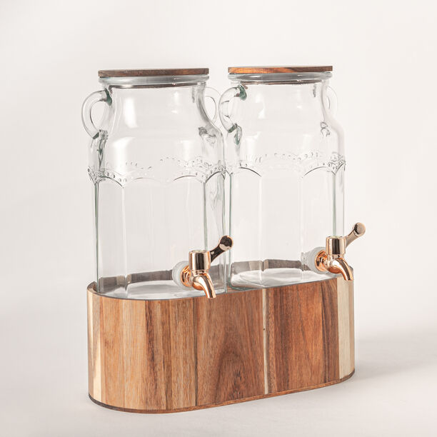 La Mesa 2 pcs glass juice dispensser with wooden base 3.1 L image number 0