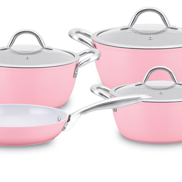 Buy 7Pcs Cookware Set With Ceramic Coating Inside Pink Online Nice