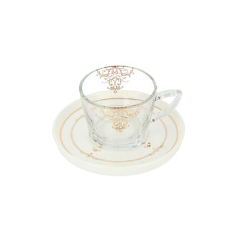 English Tea Set Glass 12Pc Zukruf Gold Serv 6Ppl