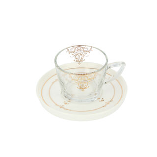 English Tea Set Glass 12Pc Zukruf Gold Serv 6Ppl