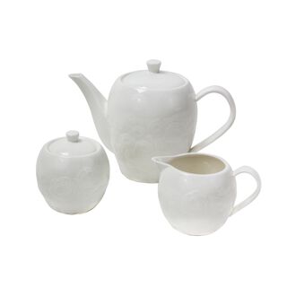 Loving Home Porclain Set Of 3 Pieces 1 Tea Pot 1 Creamer 1 Sugar Bowl White Color 
