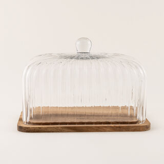 La Mesa glass cake stand with wooden base 21.5*32.5*22.5cm