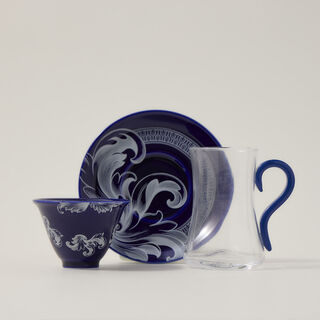 Dallaty blue glass and porcelain Tea and coffee cups set 21 pcs