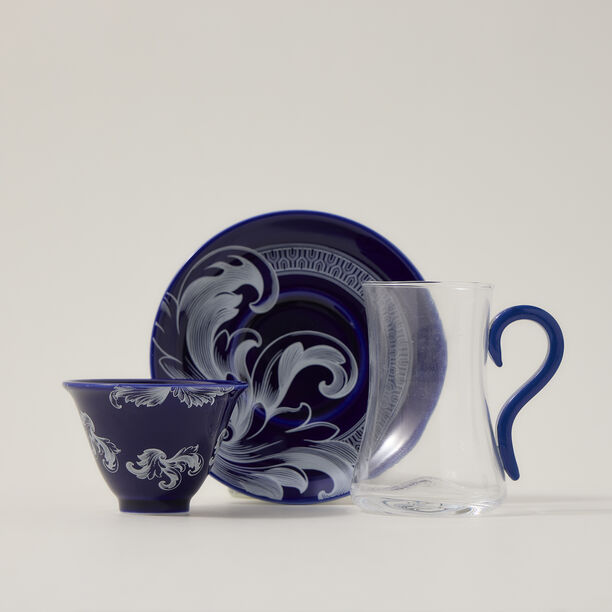Dallaty blue glass and porcelain Tea and coffee cups set 21 pcs image number 1