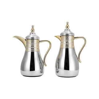 2 Pcs Steel Vacuum Flask Set Jambiyah Gold And Silver 1L + 0.7L