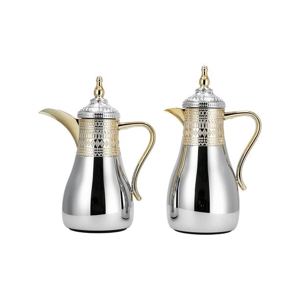 2 Pcs Steel Vacuum Flask Set Jambiyah Gold And Silver 1L + 0.7L image number 0