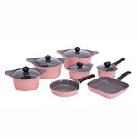 Alberto Tulip 12 Pieces Cast Aluminium Cookware Set With Glass Lids Pink image number 0