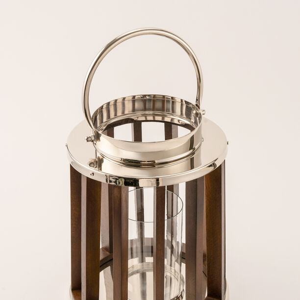 Homez stainless steel silver wood lantern 29*42 cm image number 2