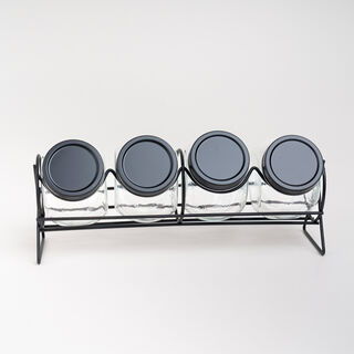 Alberto 4 Pieces Glass Spice Jars With Clip Lid And Metal Rack