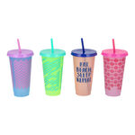 CUPS WITH LIDS AND STRAWS COLOR CHANGING image number 0