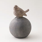 Homez Resin Birdie Standing On Orb Looking Up, Grey 16*17.5*24 Cm image number 0