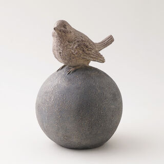 Homez Resin Birdie Standing On Orb Looking Up, Grey 16*17.5*24 Cm