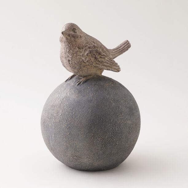 Homez Resin Birdie Standing On Orb Looking Up, Grey 16*17.5*24 Cm image number 0