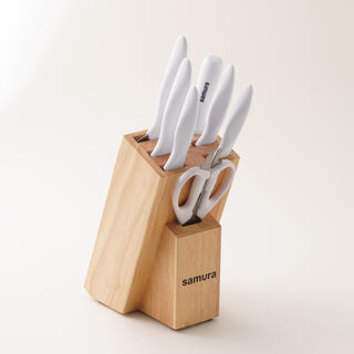 Samura 8pcs stainless steel mojo knife block set in white