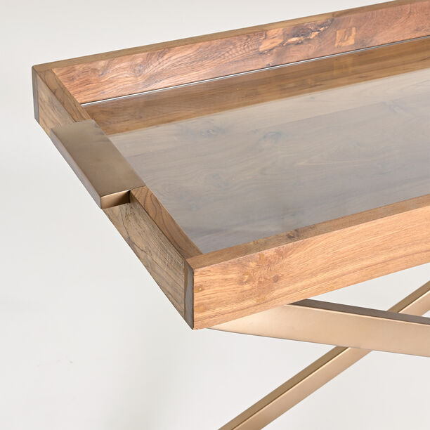 Homez console table with teak wood top and steel base, 160*45*80cm image number 1