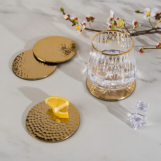 Coasters Steel Manuscript Gold 4Pc
