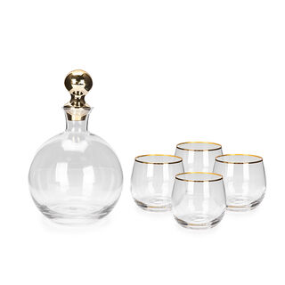 5 Pcs Round Decanter Set Gold Lid