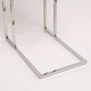 Silver Stainless Steel Side Table With Marble Top