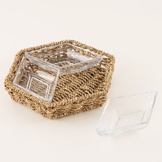 La Mesa glass section bowl with rattan base 25*21.5*5 cm